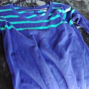 Old Navy Mini Sweater Dress Short Tunic M Blue Green Stripe Fall knit above knee